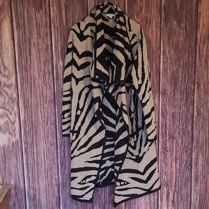 New York & Company Black and Tan Animal Print Cardigan